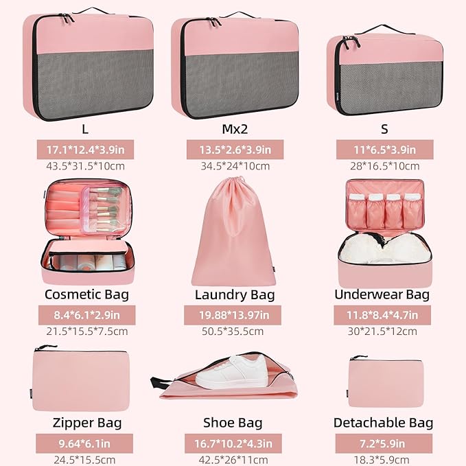 BAGAIL 8 Set/9 Set Packing Cubes Luggage Packing Organizer for Travel, Suitcase Packing Bags for Travel Accessories