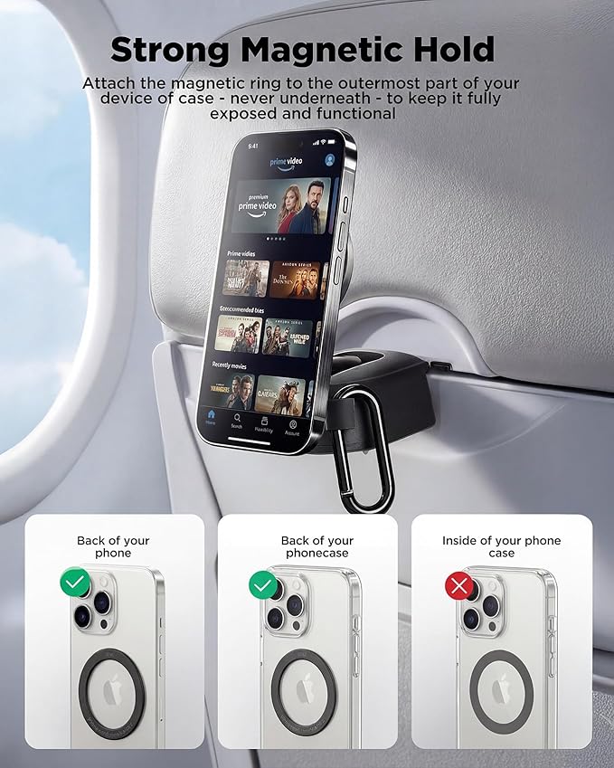 iOttie Treker Travel Essentials Magnetic Travel Phone Holder with 360° Rotation Swivel Head and Magnetic Ring Adapter for Universal Compatibility with MagSafe, Qi2, iPhone, and Android Smartphones