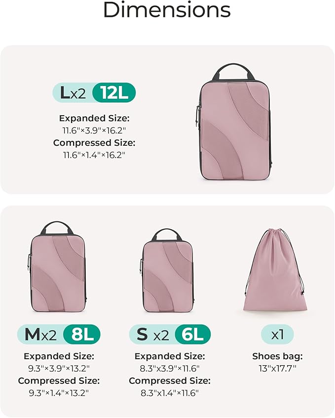 BAGSMART Compression Packing Cubes, 6 Set/4 Set/2 Set Travel Packing Cubes for Carry on Suitcases, Compression Suitcase Organ