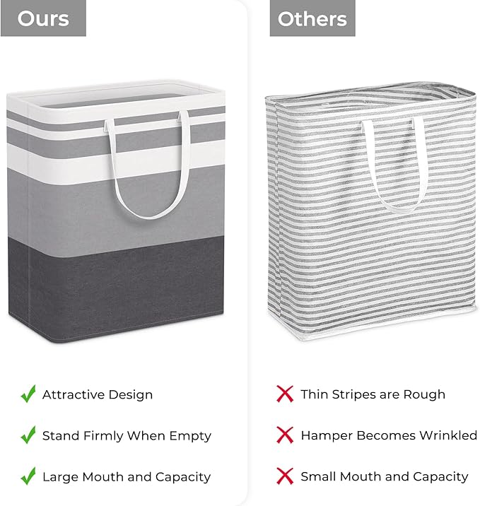 HomeHacks 3-Pack Large Laundry Basket, Waterproof, Freestanding Laundry Hamper, Collapsible Tall Clothes Hamper with Extended