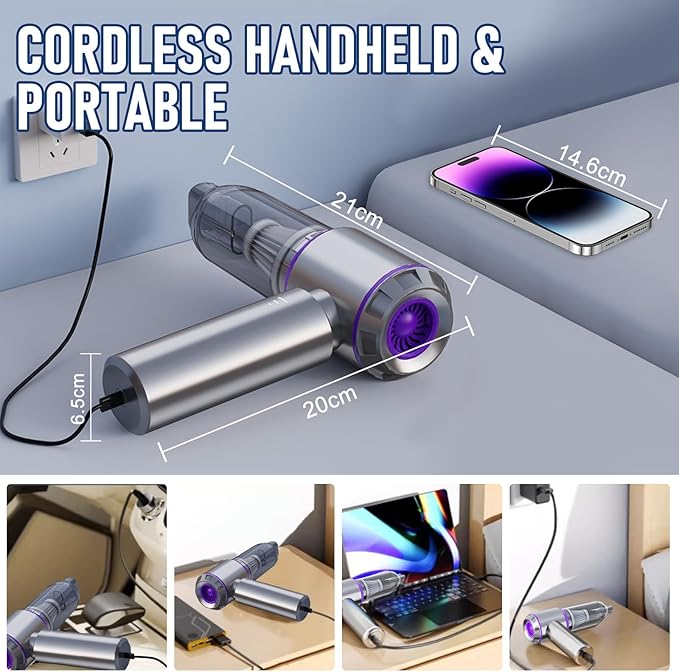 Car Vacuum Portable Cordless 20000PA High Power 4-in-1 Compressed Air Duster & Air Blower & Pump Hand Held Vacuum with Brushl