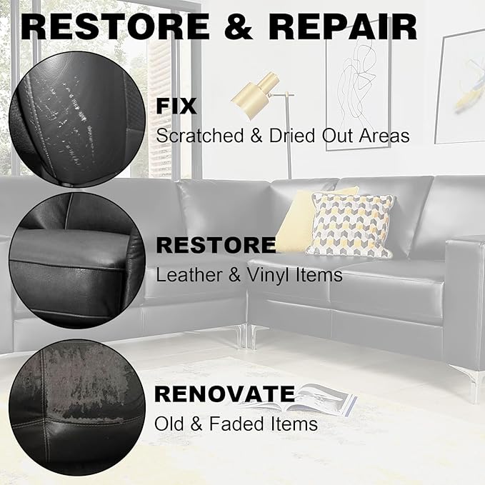 Leather Recoloring Balm, 12oz Large Size Leather Dye, Color Restorer, Scratch Repair, Furniture & Couch Restorer Kit, Repair 