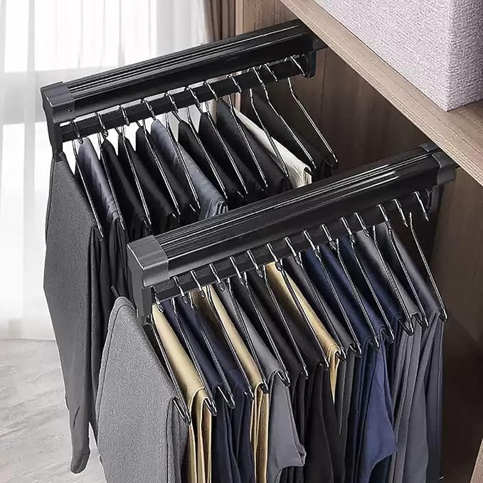 Adjustable Extendable Clothes Rail - Pull Out Closet Rod, Stainless Steel Hanger Organizer, Collapsible Drying Rack for Balco