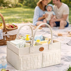 Baby Diaper Caddy Organizer for Nursery – Large Felt Storage Basket for Baby Essentials, Wipes & Diapers – Portable Nursery O