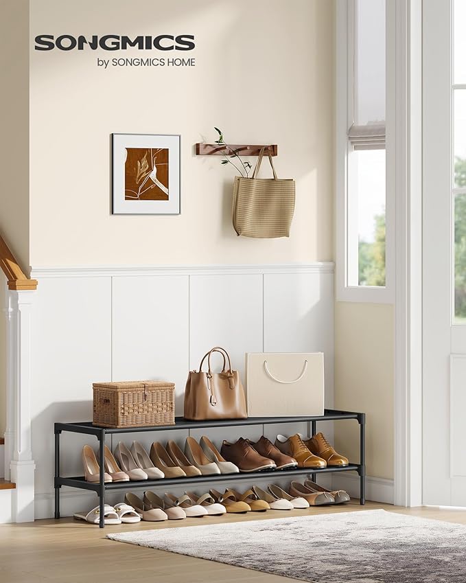 SONGMICS Shoe Rack, 2-Tier Shoe Storage Organizer, Space-Saving, 11.7 x 36.1 x 12.2 Inches, Entryway, Metal Frame, Non-Woven 