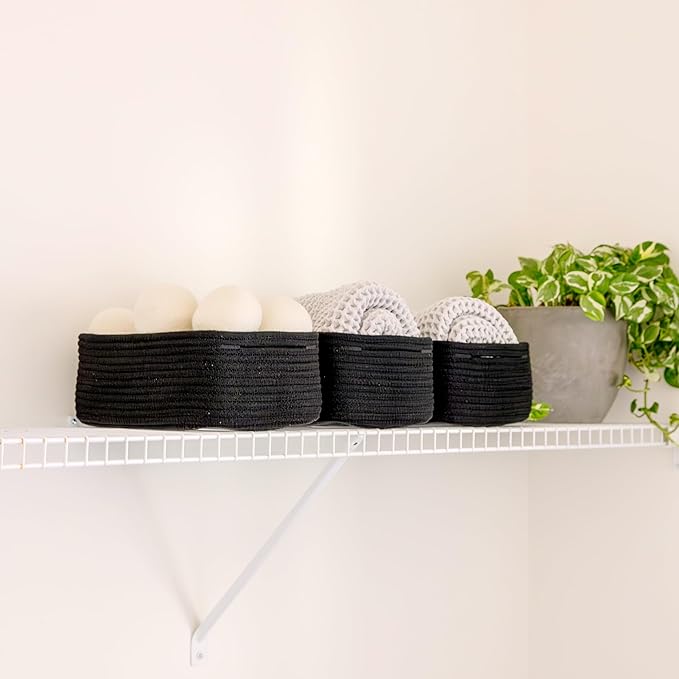 NaturalCozy 11.8"x8"x4.5” Rectangle Storage Baskets for Shelves 3 Pack | Cotton Rope Woven Small Baskets for Organizing | Sma
