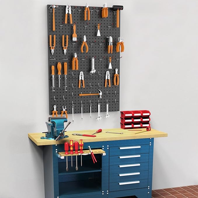 WALMANN 96 PCS Metal Pegboard with Pegboard Hooks for Wall, Garage Tools Storage Pegboard for Garage, Workbench, Peg Boards, 