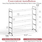 Bumusty 5-Tier Expandable Shoe Rack for Closet, 18“-33” Adjustable Shoe Rack for Small Space, Small Shoe Organizer for Front 