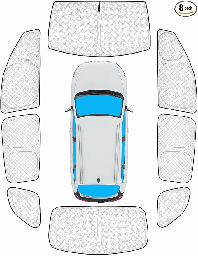 KMF 8pcs Thicken Sun Shades for Jeep Cherokee SUV Accessories 2014-2023(NOT Grand Cherokee),Full Car Window Covers for Windshield Side Rear, UV Block and Privacy Blackout for Camping