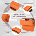 HARFINGTON Car Seat Gap Filler Organizer 11.5 x 8 x 2.1 Inch Leather Universal Car Organizer Storage Box Between Seat and Console for Phone Sunglasses Keys, Orange