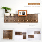 Brown Wood Pegboard Modular Display Wooden Pegboard Combination Wall Organizer Storage Wall Hooks Shelf for Home, Office, Bat