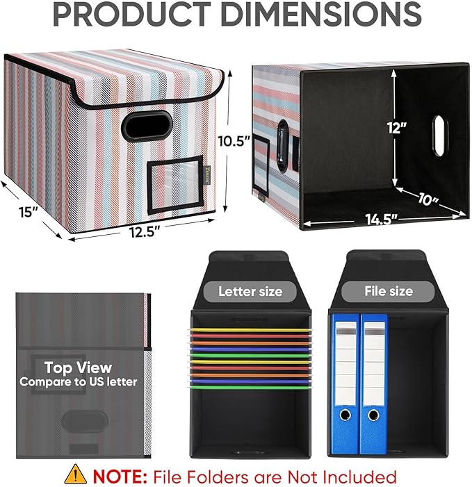 BALEINE File Organizer Box with Lid, Collapsible File Folder Organizer with Plastic Slide, Hanging File Folder Box for Office