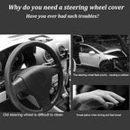 AUTOXBERT 38cm/15 Suede Leather Non-Slip Steering Wheel Cover DIY Hand Sewing Cowhide Leather Skidproof Car Protector with Ne