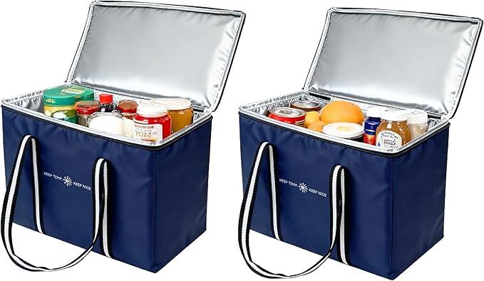 Insulated Reusable Grocery Bag - Zippered Cooler Tote Extra Large Thermal Shopping Bag for Groceries Frozen or Hot Food