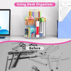 Wawocs Small Pencil Organizer for Desk Acrylic 4 Compartments, Tiny Rotating Art Supply Organizer Kids, Spinning Round Marker