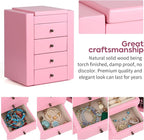 Meangood Jewelry Box Wood for Wowen, 5-Layer Large Organizer Box with Mirror & 4 Drawers for Rings, Earrings, Necklaces, Pink