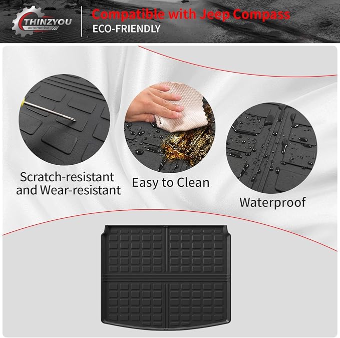 Floor Mats Compatible with 2017-2025 2026 Jeep Compass Trunk Mat Cargo Liner Cargo Mat TPE All Weather Back Seat Cover Protector 2024 Compass Accessories (Trunk Mat+Backrest Mats+Floor Mats)