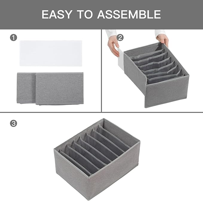 Qozary 4 Pack Drawer Organizers for Clothing, 8 Grids Foldable Closet Organizers and Storage Bins for Bedroom, Dresser Organi