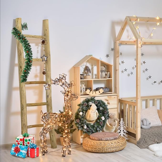 Fully Assembled Wood Ladder for Blankets, 5-Layer Structure Towel Rack, Farmhouse Style, Durable and Convenient Throw Blanket