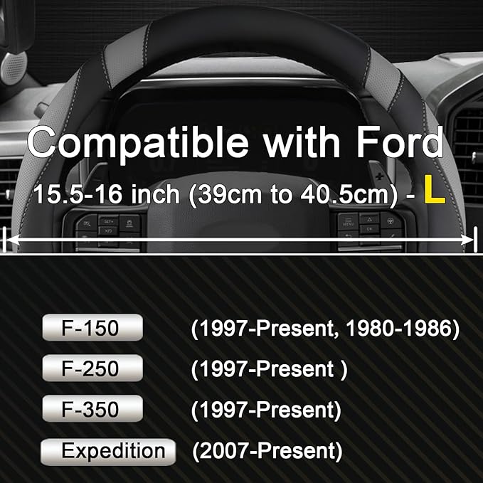 West Llama Customized Auto Car Steering Wheel Cover for Ford F-150, F-250, F-350, Expedition (Black+Gray)