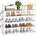 OYREL 5 Tier Shoe Organizer, 33.3in Wide x 11.2in Deep x 35.6in Tall, Black Metal and Plastic Shoe Rack with Side Bag, Holds 