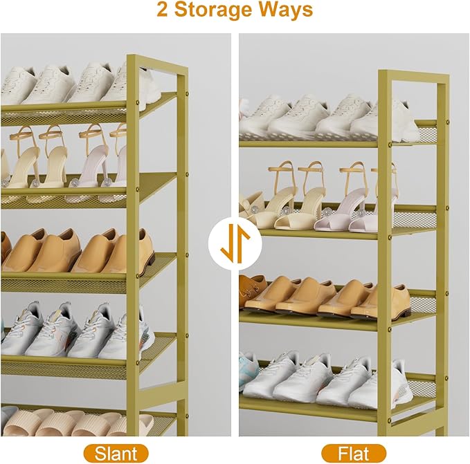 Large Shoe Rack 8 Tier Shoe Organizer, Heavy Duty Metal 4-Tier Stackable Shoe Storage Vertical Shoe Rack for Closet Front Doo