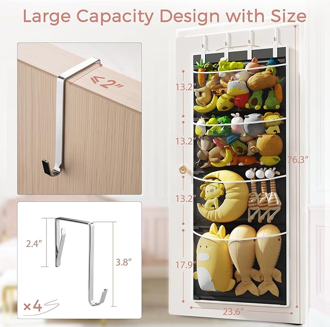 Criusia Over the Door Hanging Organizer, Extra-Large Door Storage Organizer with 4 Deep Mesh Pockets, Space-Saving Hanging St