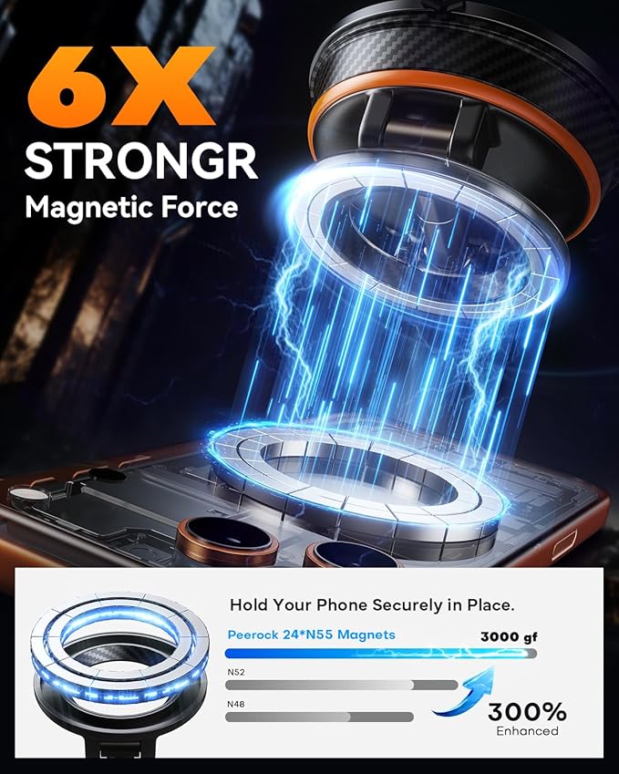Upgraded Car Phone Holder for Magsafe [108+LBS Strongest Suction & 3000gf Magnetic] Vacuum Magnetic Phone Holders for Your Car 360° Adjustable Car Phone Mount for iPhone & Android Orange
