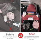 Car Rear Backseat Extra Multifunctional Drink Cup Holder Organizers With Tissue Storage Box Organizer & Hooks For Car Seat Back. Red
