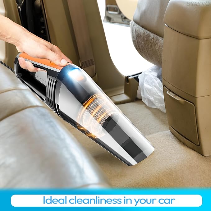 SYAYVO Portable Car Vacuum Cleaner - 8000PA/100W/DC12V Corded Vacuum Cleaner Handheld Vacuum with Attachments, LED Light Clea