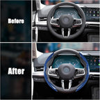 Car Steering Wheel Cover, 3 Piece Bright Carbon Fiber Steering Wheel Covers, Non-Slip Steering Wheel Cover Protector, Great Grip, Universal Car Accessories Decoration for 14.5-15 inch (Blue)
