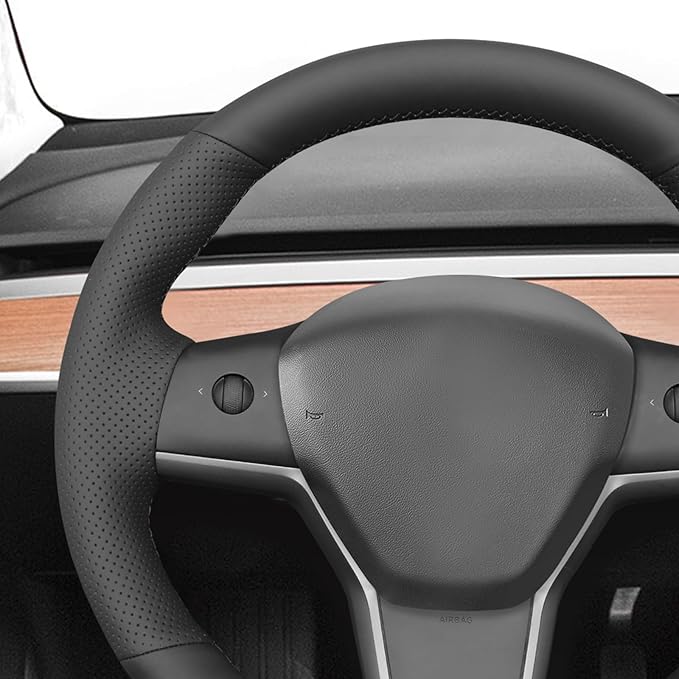 MEWANT Tesla Model 3/Model Y Hand Stitched Steering Wheel Cover for Tesla Model 3 2017-2023 / Model Y 2020-2023 for Tesla Model 3/Y Accessories