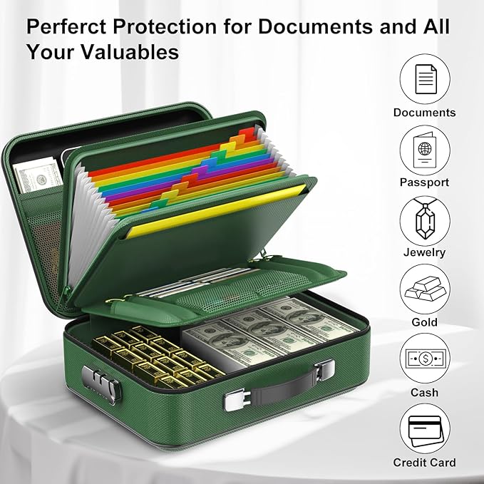 COLCASE Fireproof Document Folder, Hard Fireproof Waterproof Document Box with Lock Creative Hard-Shell Design Fireproof Docu
