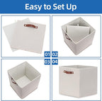 Temary Fabric Storage Cubes Storage Bins with Dual Leather Handles, 4 Pack Cube Baskets 13x13 Foldable Cube Organizers for Sh