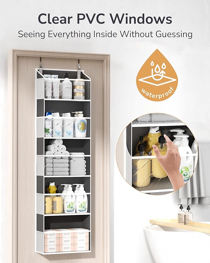 ULG 1-Pack Over Door Organizer with 5 Large Pockets 10 Mesh Side Pockets, 44 lbs Weight Capacity Hanging Storage Organizer wi