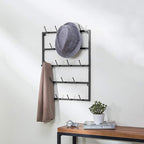 MyGift 5 Tier Modern Matte Black Metal Hat Rack for Wall, Entryway Organizer Hat, Scarves, Key Holder Hanger with 18 Hooks