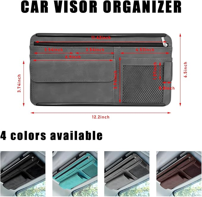 Car Sun Visor Organizer, Soft Leather Surface Eyeglasses Note Card Holder Car Storage Bag, Scratch-Resistant Waterproof Auto Sunshade Organizer Bag, Car Accessories (Gray)