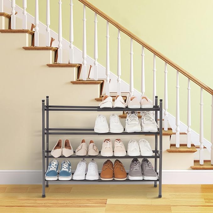 STORAGE MANIAC Expandable Shoe Rack, 16 Pairs Stackable Small Shoe Rack, Metal Adjustable Shoes Organizer for Closet, Entrywa