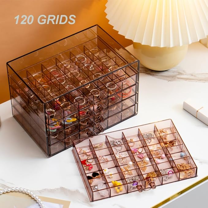 YUFONG Earring Storage Box Organizer, Acrylic Jewelry Storage Box Holder 5 Drawers Transparent Jewelry Display Stand with 120