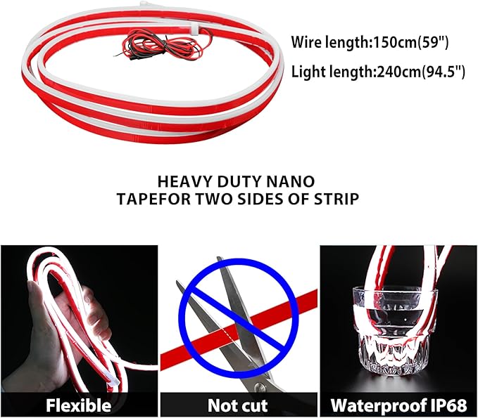 Car Hood Light Strip Exterior, 94.5 Inch DRL LED Strip Lights Waterproof IP68 Scan Start-up + White Light,Compatible with GMC Sierra 1500 2500 Chevy Silverado 1500 2500 Dodge Ram 1500