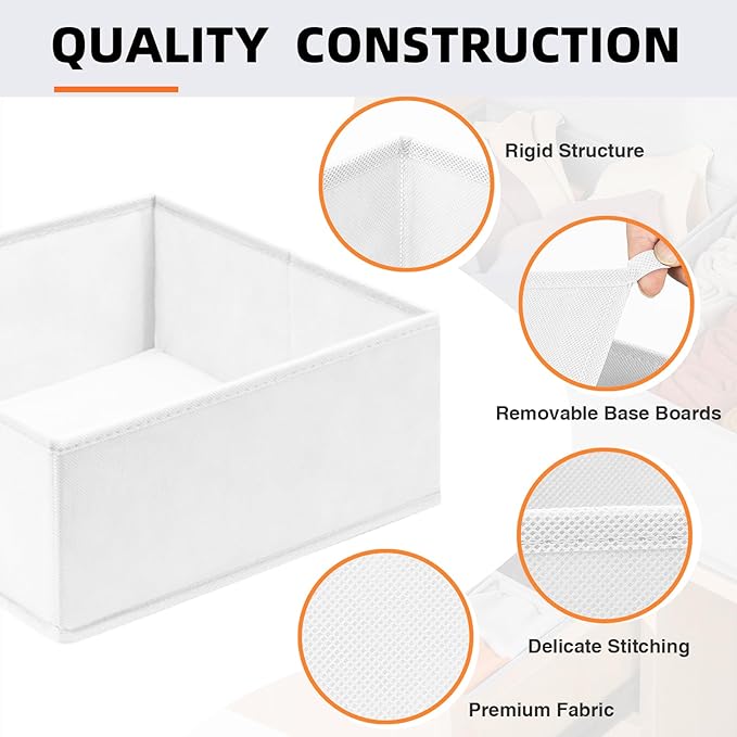 Criusia Drawer Organizer Clothes 6 Pack White- Dresser Organizer Bins for Closet Bedroom - Baby Clothes Organizers and Storag