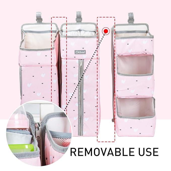 Orzbow 3-in-1 Hanging Diaper Caddy Organizer for Changing Table, Nursery Organization and Diaper Stacker for Crib Wall, Remov