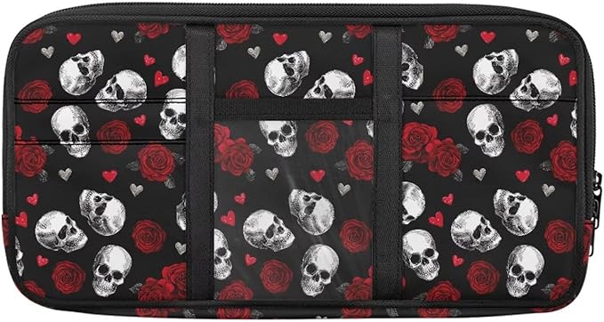 Skull Zippered Sun Visor Car Document Organizer with Adjustable Straps Car Visor Organizer with Pocket Storage and Picture Holder Easy Installation Universal Fit for Most Cars SUV