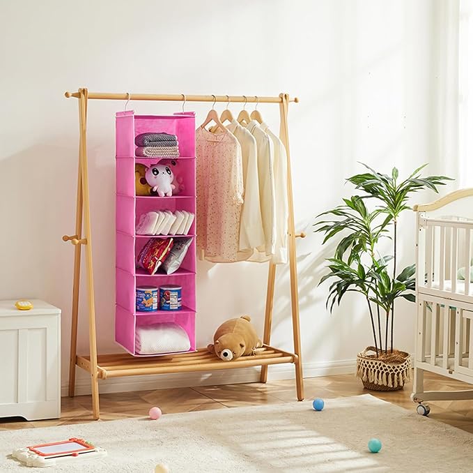 MAX Houser 6-Shelf Hanging Closet Organizer, Hanging Storage Shelves with 2 Sturdy Hooks Space-Saving for Bedroom, Foldable (