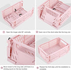 Plastic Baskets for Desk Organizing, Drawer Organizer, 2 Medium+2 Small Durable Folding Storage Crate for Home Kitchen Classr