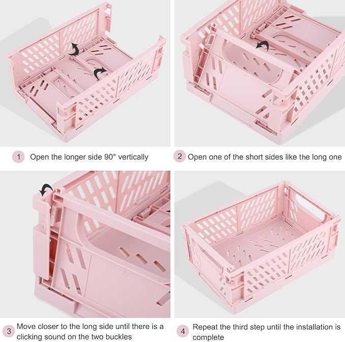 Plastic Baskets for Desk Organizing, Drawer Organizer, 2 Medium+2 Small Durable Folding Storage Crate for Home Kitchen Classr