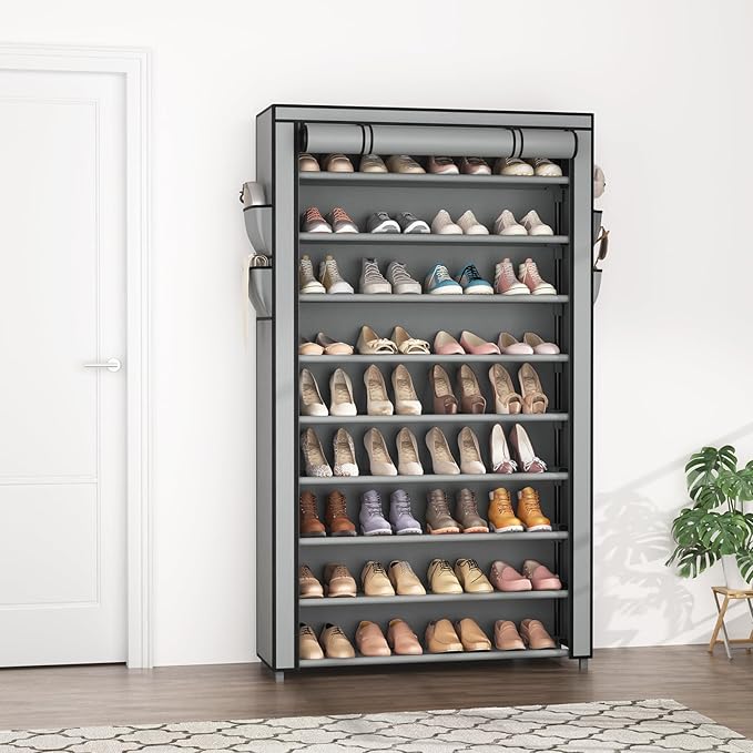LANTEFUL Shoe Rack with Covers 10 Tier Tall Shoe Rack Organizer Large Capacity Shoe Shelf Storage 40 Pairs Space Saving Free 