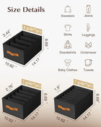 Homsorout Clothes Organizers and Storage - 4/5/7 Grids Fabric Jeans Organizer with Handles, Foldable Closet Organizers Divide