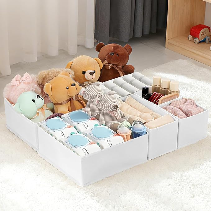 Drawer Organizer Clothes, 16 Pack Dresser Organizer Bins, Foldable Closet Organizers and Storage Fabric Dresser Bins, Shallow