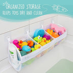Comfylife Large Bath Toy Organizer – 3 Compartment Bath Toy Holder for Bathtub & Shower – Quick-Dry Mesh with 4 Strong Adhesi
